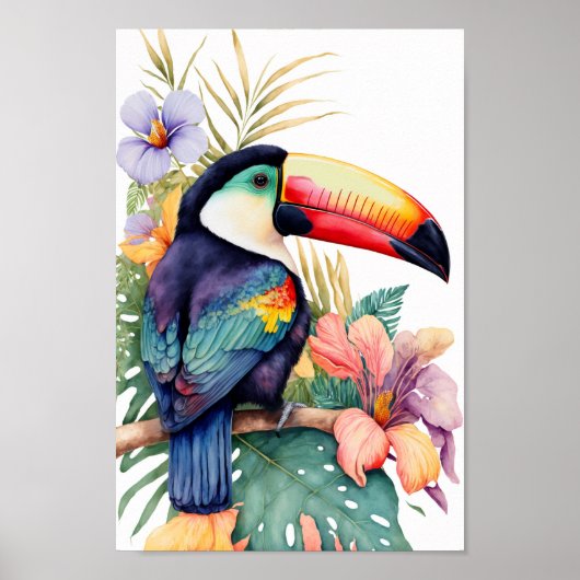 Toucan Wandkunst mit tropischen Blume drucken Poster (Vorne)