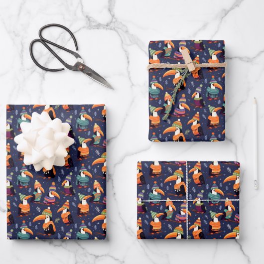 Toucan Weihnachtswrapping Paper Geschenkpapier Set (Vorderseite)