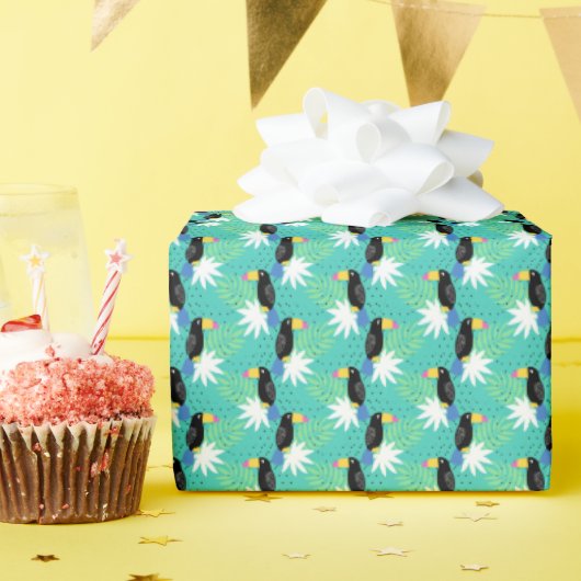 Toucans auf Aquamarin Geschenkpapier (Geburtstagsparty)