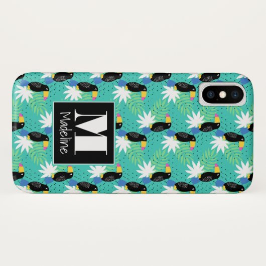 Toucans auf aquamarinem | Monogramm Case-Mate iPhone Hülle (Rückseite (Horizontal))