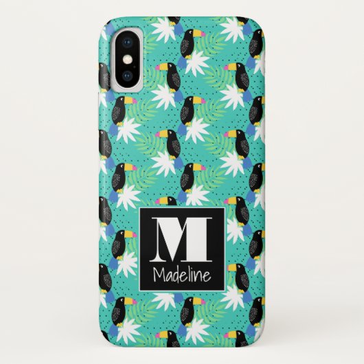 Toucans auf aquamarinem | Monogramm Case-Mate iPhone Hülle (Rückseite)