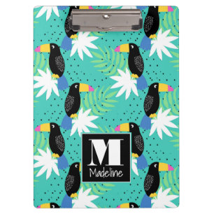 Toucans auf aquamarinem   Monogramm Klemmbrett