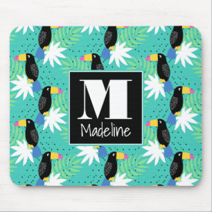 Toucans auf aquamarinem   Monogramm Mousepad