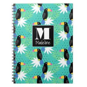Toucans auf aquamarinem Monogramm Notizblock