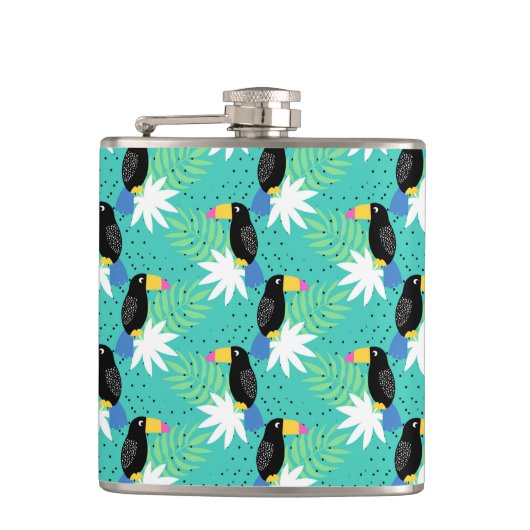 Toucans auf Aquamarinen Flachmann (Vorderseite)