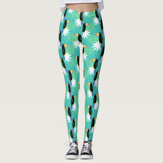Toucans auf Aquamarinen Leggings (Vorderseite)