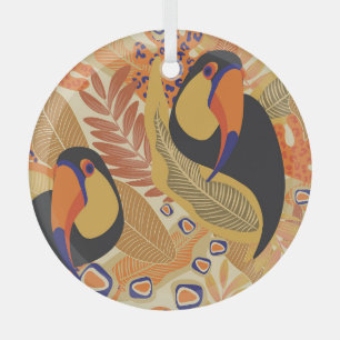 Toucans auf Ästen, nahtlos tropisches Muster. Ornament Aus Glas