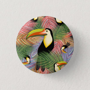 Toucans auf dem Dschungel Exotic Summer Pattern Button
