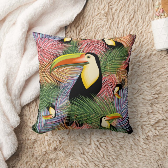 Toucans auf dem Dschungel Exotic Summer Pattern Kissen (Decke)
