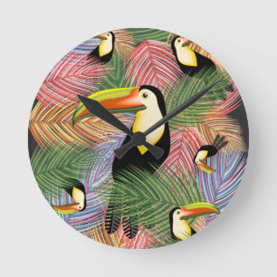 Toucans auf dem Dschungel Exotic Summer Pattern Runde Wanduhr