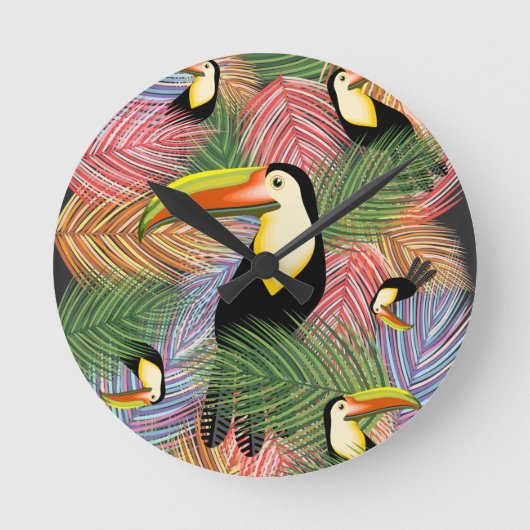 Toucans auf dem Dschungel Exotic Summer Pattern Runde Wanduhr (Vorderseite)