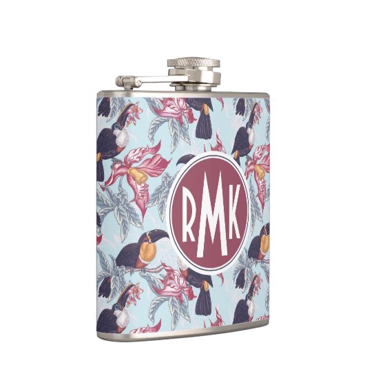 Toucans mit exotischem Monogramm der Blumen-| Flachmann (Rechts)