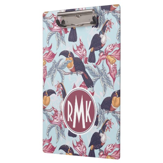Toucans mit exotischem Monogramm der Blumen-| Klemmbrett (Links)