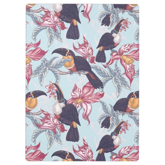 Toucans mit exotischem Monogramm der Blumen-| Klemmbrett (Rückseite)