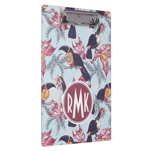 Toucans mit exotischem Monogramm der Blumen-| Klemmbrett (Rechts)