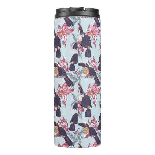 Toucans mit exotischem Monogramm der Blumen-| Thermosbecher (Rückseite)