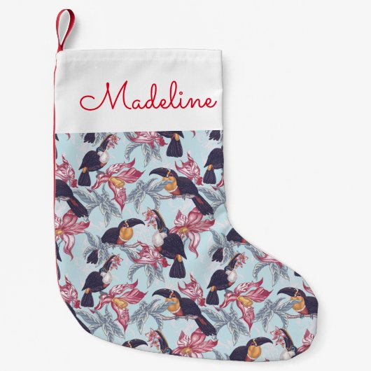 Toucans mit exotischen Blumen | addieren Ihren Kleiner Weihnachtsstrumpf (Vorderseite)