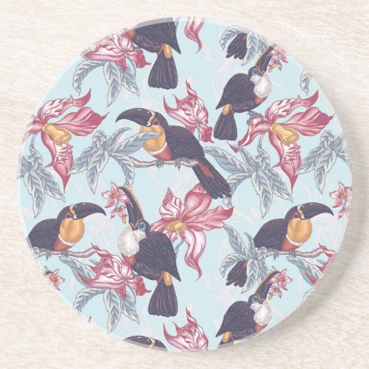 Toucans mit exotischen Blumen Getränkeuntersetzer (Vorne)