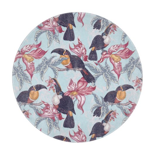 Toucans mit exotischen Blumen Schneidebrett (Vorderseite)