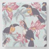 Toucans mit exotischen Blumen Steinuntersetzer (Vorderseite)