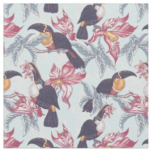 Toucans mit exotischen Blumen Stoff