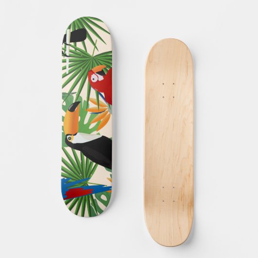 Toucans & Parrots Muster Skateboard (Vorderseite)