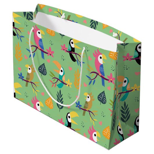 Toucans & Parrotts Große Geschenktüte (Rückseite Schrägansicht)