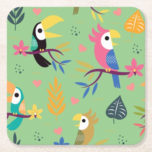 Toucans & Parrotts Rechteckiger Pappuntersetzer (Vorderseite)