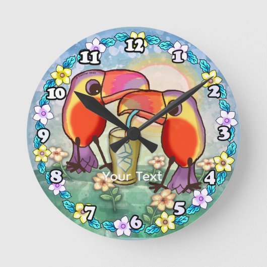 Toucans Tea Runde Wanduhr (Vorderseite)