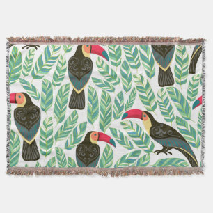 Toucans, tropische Blätter, dekorative Muster. Decke