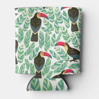 Toucans, tropische Blätter, dekorative Muster. Dosenkühler