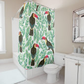 Toucans, tropische Blätter, dekorative Muster. Duschvorhang (Beispiel)