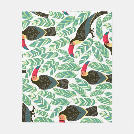 Toucans, tropische Blätter, dekorative Muster. Fleecedecke (Vorderseite)