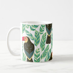 Toucans, tropische Blätter, dekorative Muster. Kaffeetasse