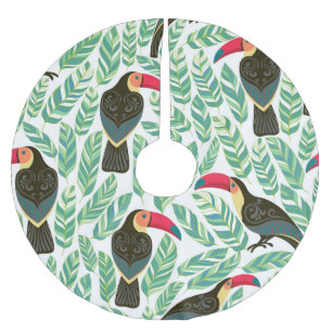 Toucans, tropische Blätter, dekorative Muster. Polyester Weihnachtsbaumdecke