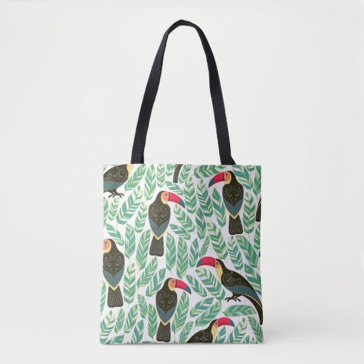 Toucans, tropische Blätter, dekorative Muster. Tasche (Vorderseite)