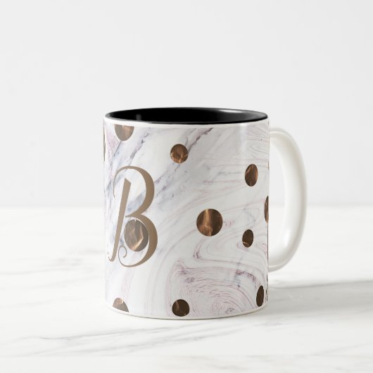 Touch der Rose Gold Marmorbronze Kupfer Girly Zweifarbige Tasse (VorderseiteRechts)