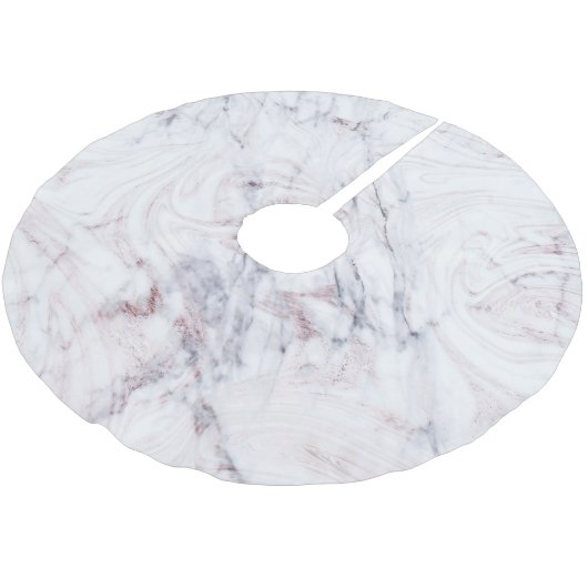 Touch der Rose Weiß & Grau Marmor Swirl Chic Polyester Weihnachtsbaumdecke (Schrägansicht)