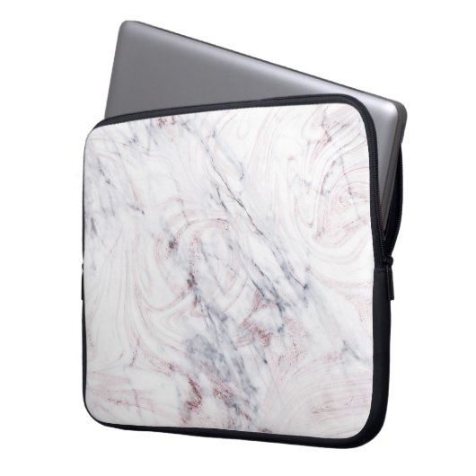 Touch der Rose Weiß & Grau Marmor Swirl Chic Trend Laptopschutzhülle (Vorderseite Links)