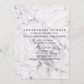 Touch der Rose Weißer grauer Marmor Swirl Verlobun Einladung (Vorne/Hinten)