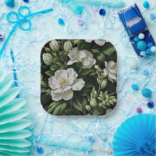 Touch der Verzauberung: Exotische Foliage & Blumen Pappteller (Party)