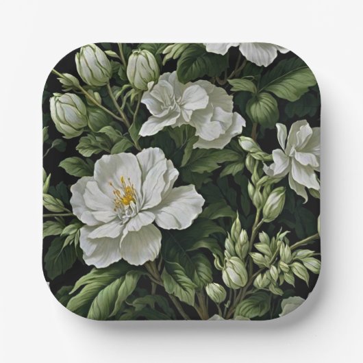 Touch der Verzauberung: Exotische Foliage & Blumen Pappteller (Vorderseite)