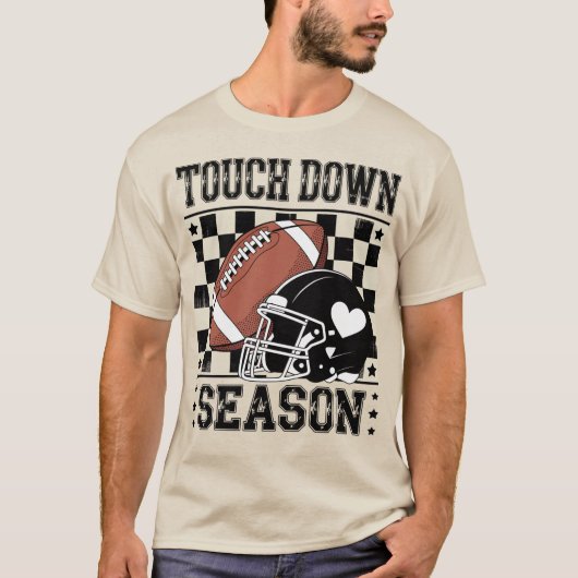 Touch Down Saison Fußball Helm & Ball Checked T-Shirt (Vorderseite)