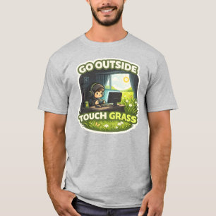 Touch Grass Gamer Meme Aufkleber – Lustige Gaming T-Shirt