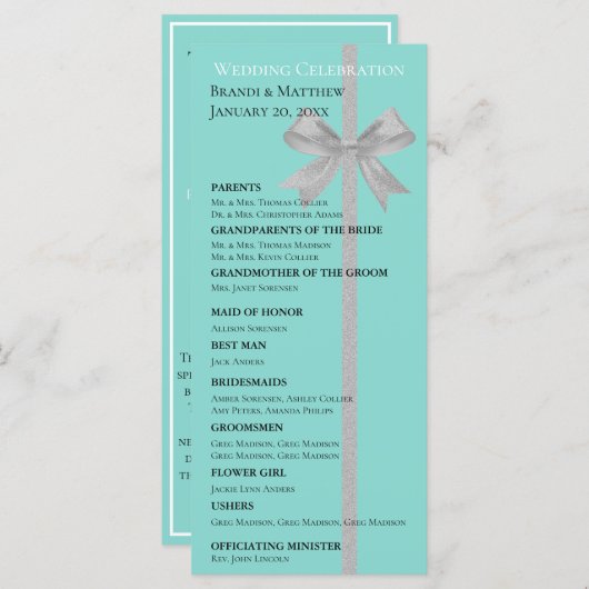 Touch Silver Wedding Suite Brautparty Zeremonie Programm (Vorne/Hinten)