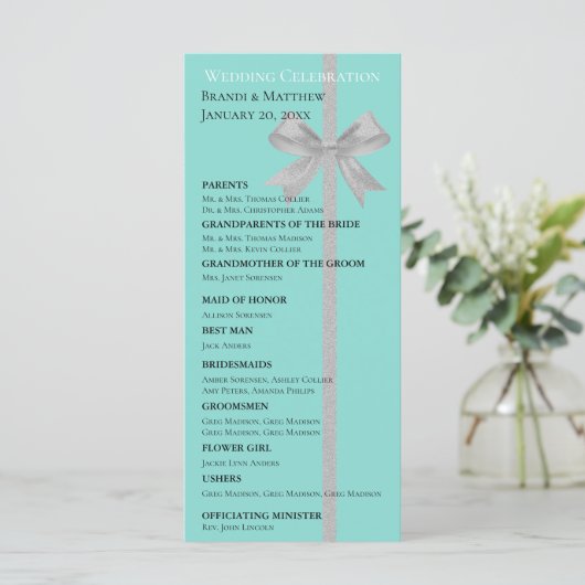 Touch Silver Wedding Suite Brautparty Zeremonie Programm (Stehend Vorderseite)