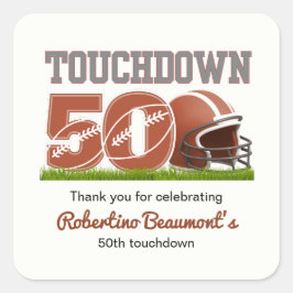 Touchdown 50 Funny Football 50. Geburtstag Quadratischer Aufkleber