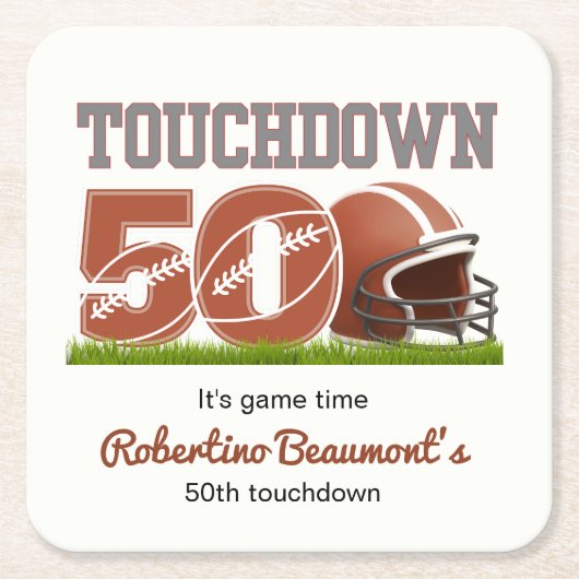 Touchdown 50 Funny Football 50. Geburtstag Rechteckiger Pappuntersetzer (Vorderseite)