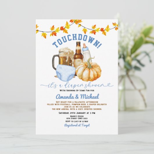 Touchdown es ist ein Windeln Dusche Pumpkin Bierfa Einladung (Stehend Vorderseite)