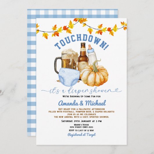 Touchdown es ist ein Windeln Dusche Pumpkin Bierfa Einladung (Vorne/Hinten)